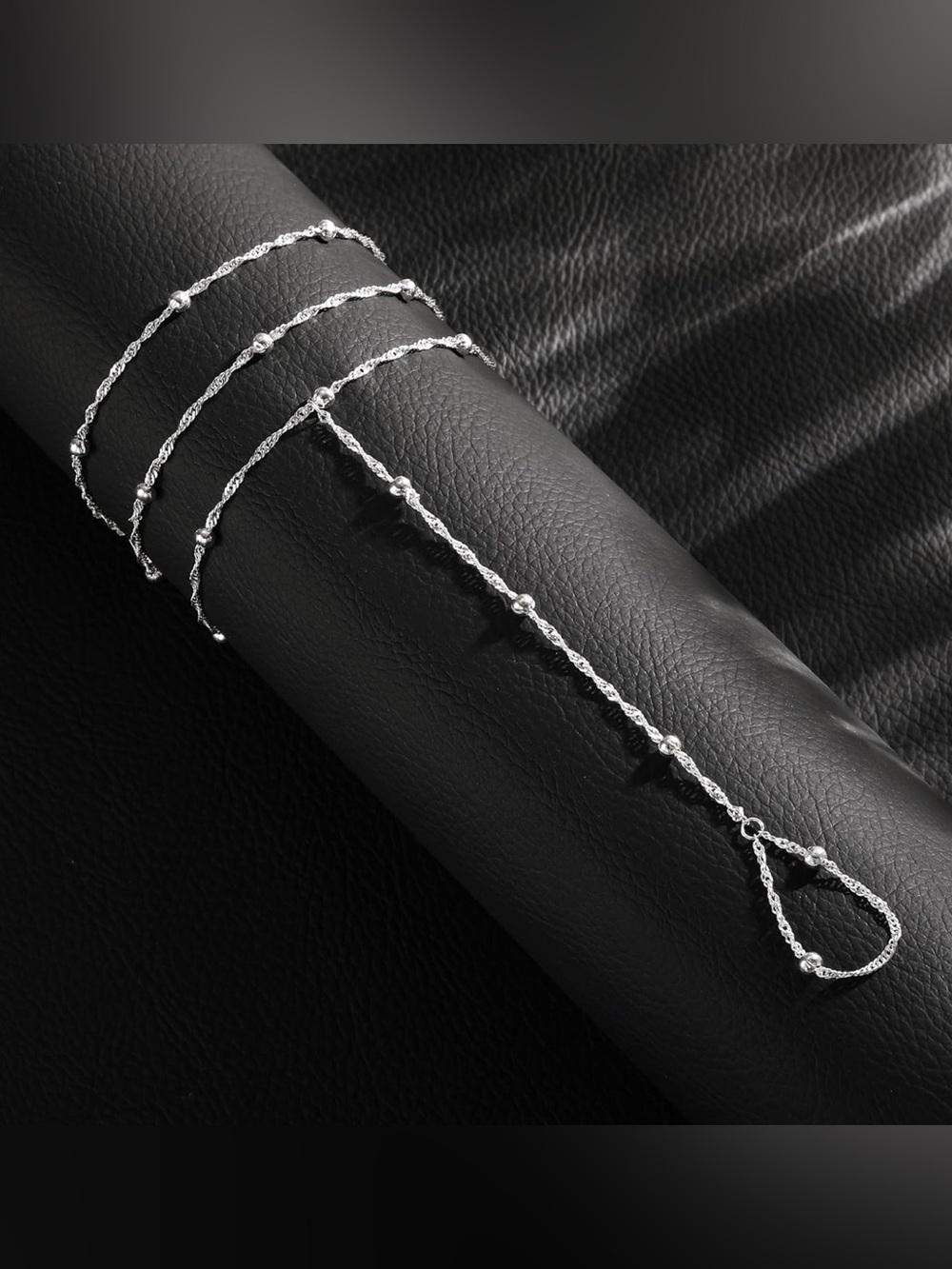 Minimalist Silver Hand Chain Bracelet with Beaded Links - Picture 4 of 4